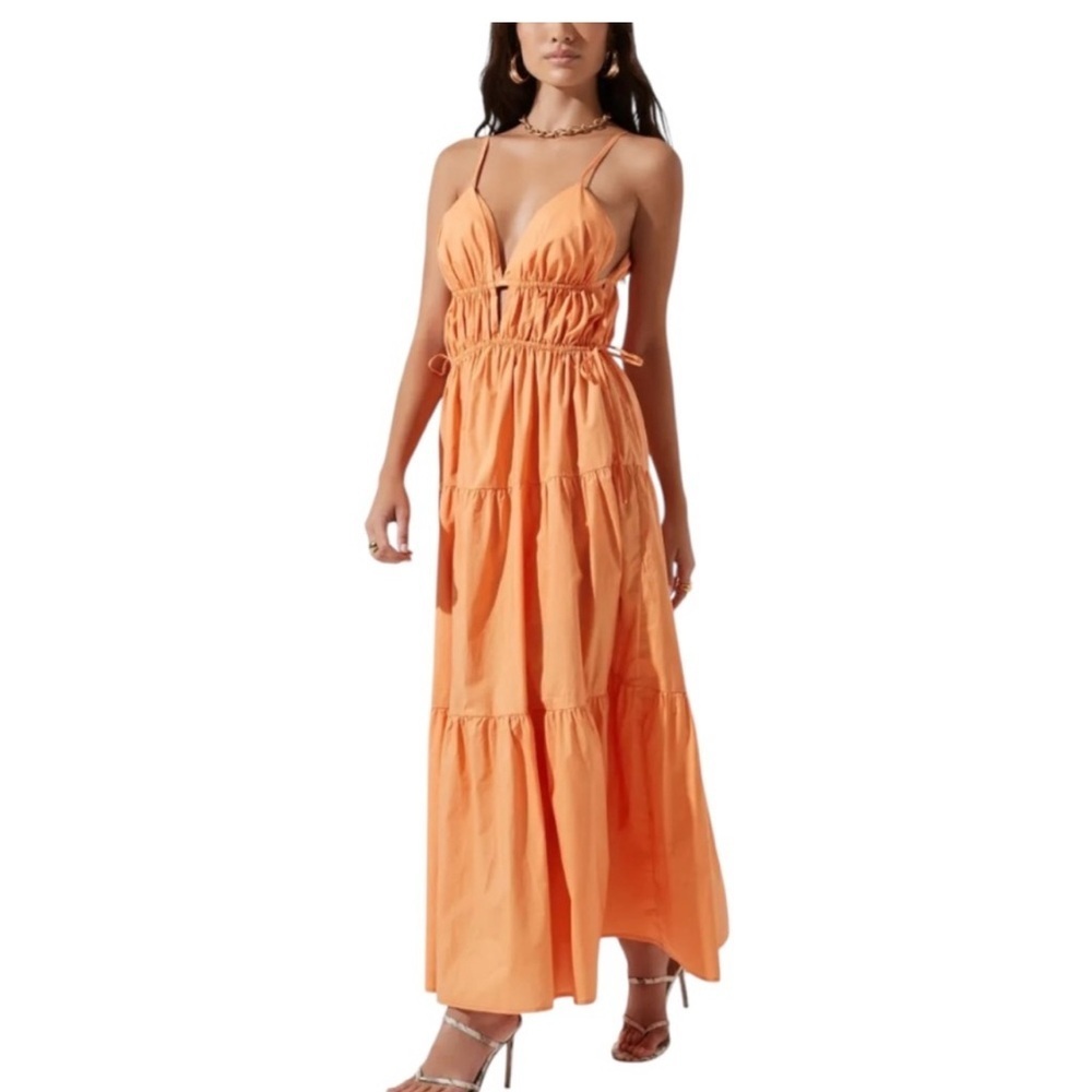 ASTR Women’s Orange Cassie V-Neck Tiered Maxi Dress